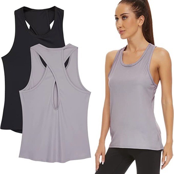 Silkworld Womens Size Small Medium Two Pack Active Wear Tank Tops Black Gray - Picture 1 of 8